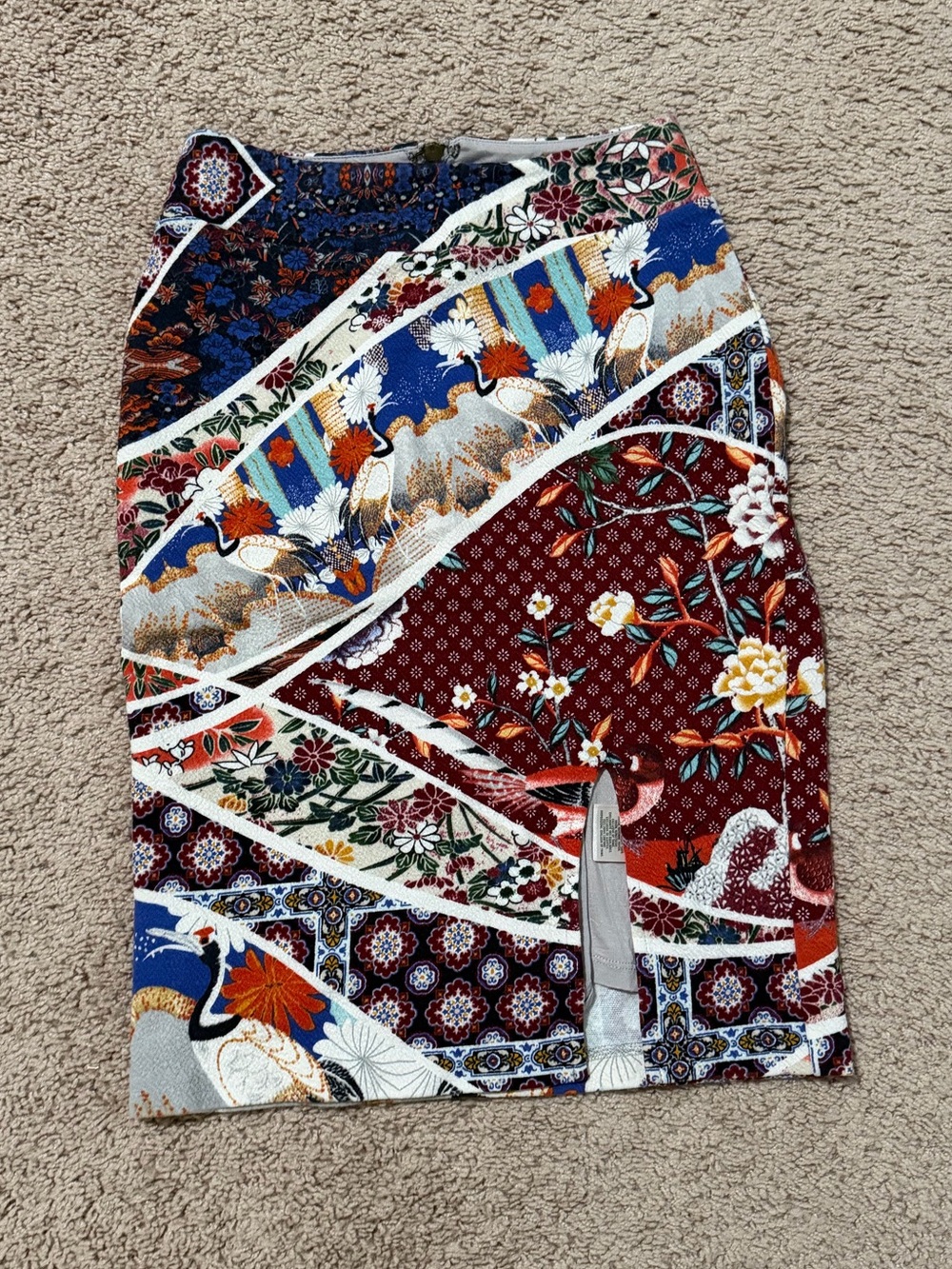 Maeve Multicolor Patchwork Crane Pencil Skirt